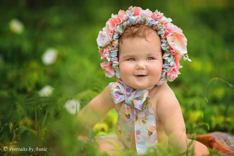 Baby flower bonnet for sitter | Etsy