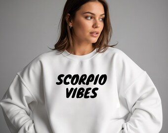 Sweat-shirt à vibrations scorpion, col rond signe du zodiaque, cadeau d'anniversaire astrologie, chemise saison Scorpion, pull horoscope douillet pour femme