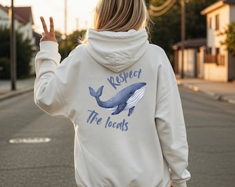 Felpa unisex oversize con stampa oceanica, pullover con stampa oceanica, maglietta con cappuccio e balena, felpa estetica y2K, regalo per biologo oceanico
