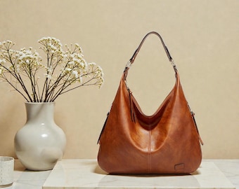 Women's Large Leather Tote Bag | Stylish Shoulder Handbag | Crossbody Work Purse | Everyday Travel Bag