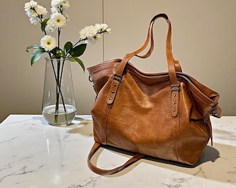 Große Leder-Einkaufstasche für Damen | Stilvolle Schulter Handtasche | Crossbody Arbeit Geldbörse | Jeden Tag Reisetasche