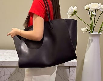 Pebbled Tote for Women, Large Minimalist Shoulder Purse, Top Handle Work Handbag