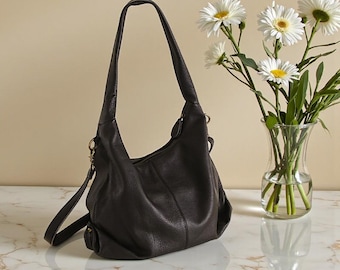 Handmade Leather Hobo Bag | Slouchy Cowhide Shoulder Purse