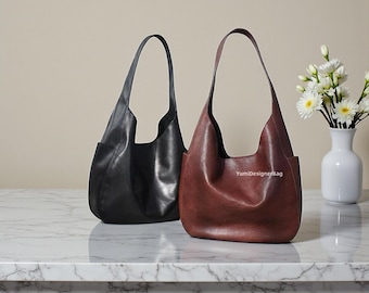Women's Large Leather Tote Bag | Stylish Shoulder Handbag | Crossbody Work Purse | Everyday Travel Bag