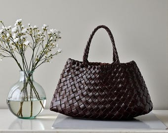 Handgewebte Einkaufstasche aus Rindsleder: Retro italienisches Design