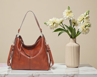 Bolso Hobo de Cuero Marrón: Bolso Bandolera Holgado