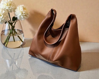 Bolso tote grande de piel vegana / Estilo hobo holgado
