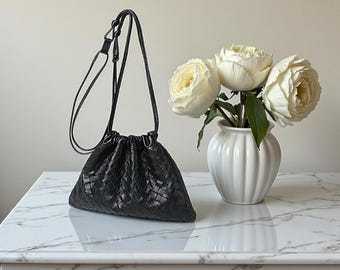Sac à main tissé en cuir véritable Sac à bandoulière en cuir d'agneau