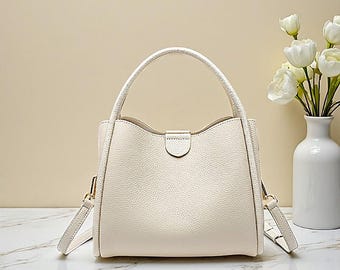 Genuine Cowhide Handbag for Women, Elegant Ladies Shoulder Purse, Timeless Everyday Style