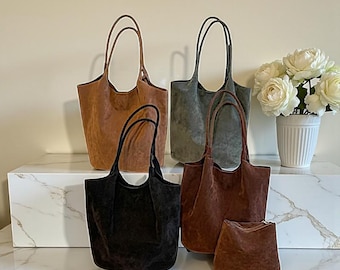 Handmade Suede Hobo Bag: Elegant Slouchy Shoulder Tote