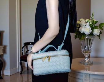 Bolso de mano de cuero tejido • Bolso de hombro de cuero genuino • Bolso de mano tejido a mano para mujer •