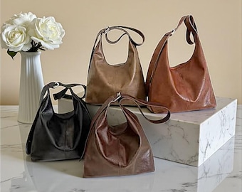 PU Leather Tote Bag Large Women’s Shoulder & Crossbody Purse Brown or Black Gift