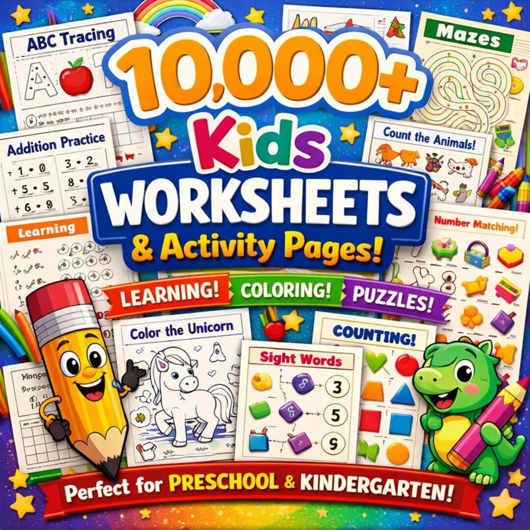10,000+ Printable Preschool Worksheets Bundle | Kids Learning ...