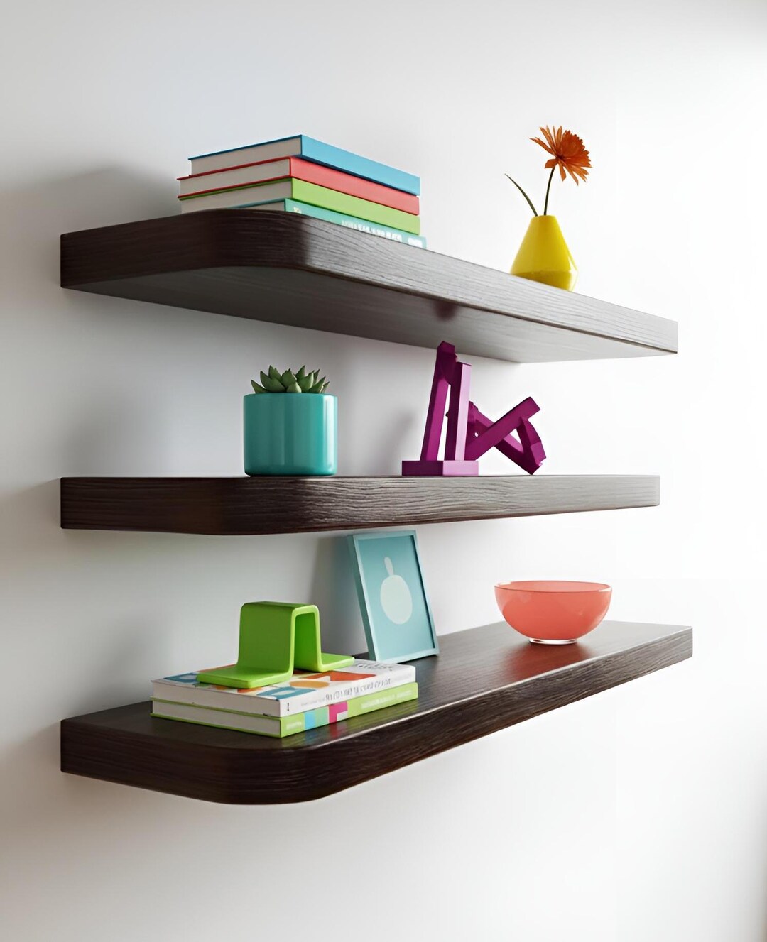 Modern Rounded Wooden Floating Shelves – Floating Wall Minimalist Wood ...