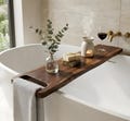 Live Edge Wooden Bathtub Tray, Solid Wood Bath Caddy in Walnut Oak or Ash, Rustic Tub Shelf for Drinks, Spa Bathroom Decor