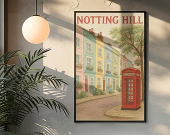 Stampa di Notting Hill, Londra: scena di strada retrò in colori pastello (download digitale)