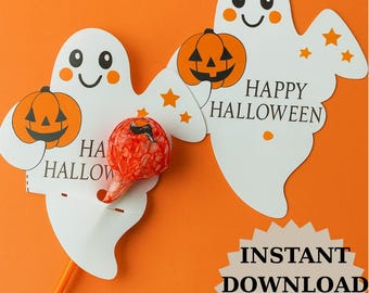 Porta dulces de Halloween imprimible – Etiquetas de piruleta de fantasma – Recuerdo de fiesta de truco o trato – Manualidad de Halloween para el aula