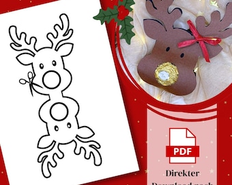 Reindeer Printable Christmas Template | Printable Craft Template | DIY Gift Idea & Christmas Party Favor, Craft Template, PDF