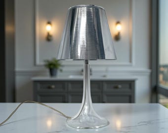 FLOS | Miss K | Philippe Starck | table lamp h= 43.2 cm 17 inch | silver, transparent and dimmable 1990s Italy
