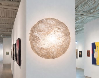 Kaiser Leuchten 9.8 in Round Frozen Ice Glass Flush Mount Light Fixture | 25 cm 1970s German Mid Century Ceiling or Wall Lamp