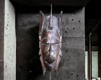 Old Senegal mask 20 x 6 in West Africa tribal art mask with great patina hand carved artwork handmade