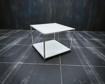 USM Haller side table 50 Tubular 20.47 in White RAL9010 | Fritz Haller Chrome Modernist Storage