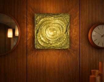 ERCO Glass Flush Mount Lamp 7.9x7.9 in Green Psychedelic Glass 1960s 1970s Ceiling Light 3.9 in Depth E27 Germany