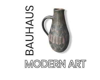 Liselotte Bisang | Bauhaus jug art pottery | 11.81 inches| handmade unique carafe in brown blue ceramic terracotta vintage 50s germany
