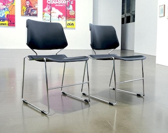 2pcs. Thomas Tolleson for Krueger Matrix stackable black chair 1970s design classic vintage Green Bay Wisconsin USA Free delivery world wide