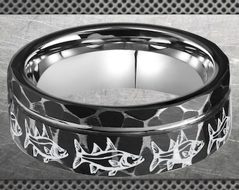 Fishing Ring,Fish Hooks Ring,Bass Fish Wedding Band,Fisherman Wedding Ring,Fishing Wedding Band,Fish Ring,Fly Fishing Ring,Bass Fish Jewelry
