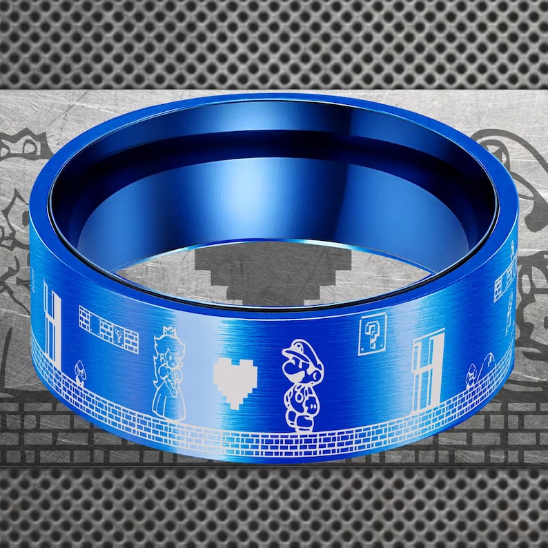 Unique Rings Gamee Retro Gamer Ring, Pixel Plumber Game Jewelry, Custom Engraved Arcade ...