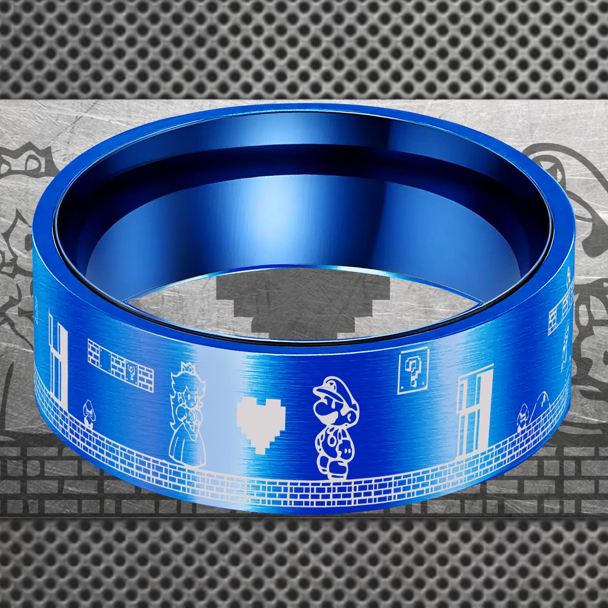 Game Rounded Ring Retro Gamer Ring, Pixel Plumber Game Jewelry, Custom Engraved Arcade ...