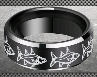 Fishing Ring,Fish Hooks Ring,Bass Fish Wedding Band,Fisherman Wedding Ring,Fishing Wedding Band,Fish Ring,Fly Fishing Ring,Bass Fish Jewelry
