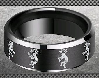 Kokopelli Tribe Ring,American Indian Ring,Native American Pattern Ring,Boho Native Symbols Ring,Aztec Ring,Indian Ring,Southwestern Elements