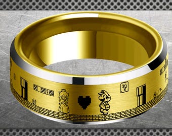 Engraved Super Mario Bros Tungsten Spinner Ring – Pixel Game Wedding ...