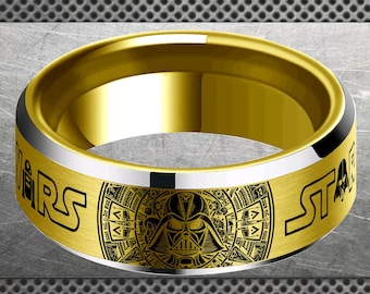 Star Wars Ring, X Wing Ring,Hoth Battle Scene Ring, Wedding Rings Starwars, Customers can customize the outer ring design.