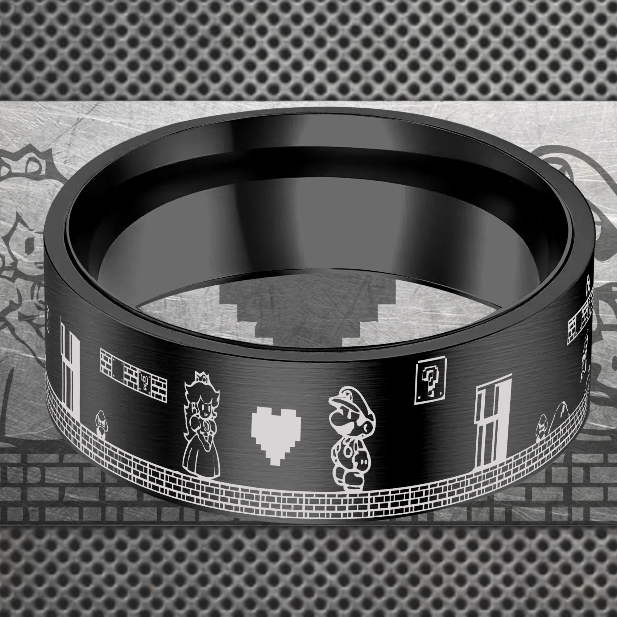 Game Rounded Ring Retro Gamer Ring, Pixel Plumber Game Jewelry, Custom Engraved Arcade ...