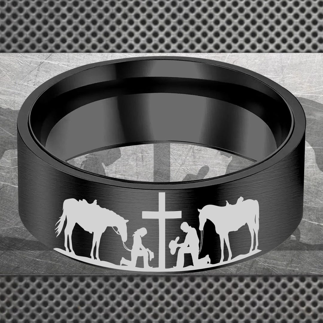 Praying Cowboy Bundle Ring, Cowboys Ring, Tungsten Ring, Cattle Rancher ...