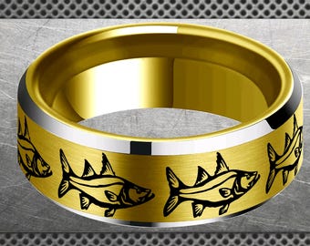 Fishing Ring,Fish Hooks Ring,Bass Fish Wedding Band,Fisherman Wedding Ring,Fishing Wedding Band,Fish Ring,Fly Fishing Ring,Bass Fish Jewelry