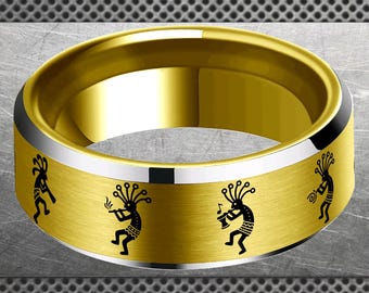 Kokopelli Tribe Ring,American Indian Ring,Native American Pattern Ring,Boho Native Symbols Ring,Aztec Ring,Indian Ring,Southwestern Elements