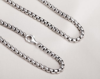 2mm Sterling Silver Box Chain Necklace, Shiny or Oxidized