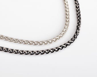 Collana con catena in argento da 2,5 mm, catena a forma di grano intrecciata in argento sterling