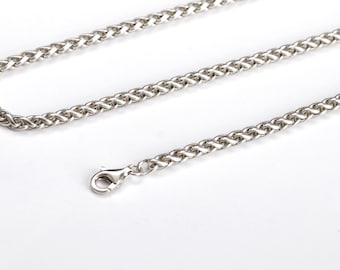 2MM Sterling Silver Braided Wheat Chain Necklace, Dainty Layering Silver Chain