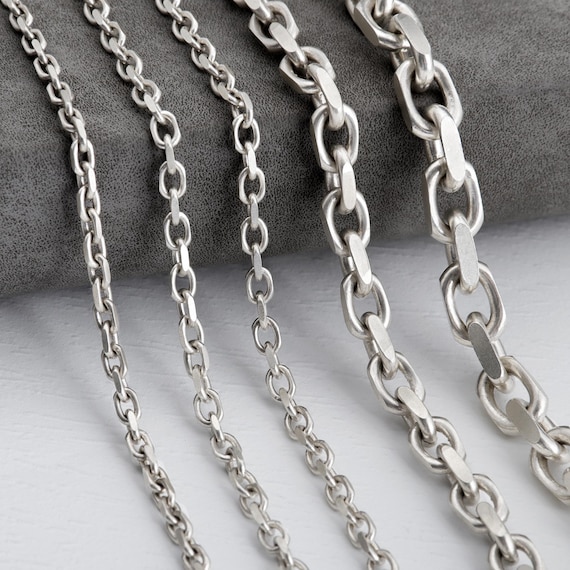 Solid Sterling Silver Cable Chain, Unisex Anchor Link Necklace 3mm 3.5mm 4.5mm 6mm