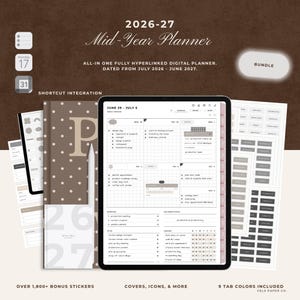 Digital Planner 2026-2027 for Goodnotes | Mid-Year iPad Planner | Bonus Stickers | Calendar & Reminders Integration | Minimal | Hyperlinked