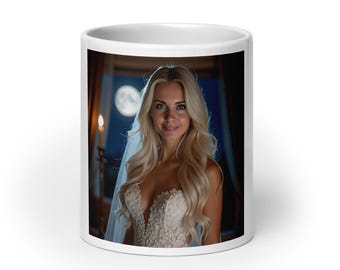 Taza blanca brillante - Novia Lunar - Edición Helena