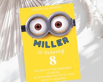 Editable Minions Birthday Invitation, Minion Birthday Invite, Printable Canva Birthday Party Template, Digital Birthday Invitation For Boys