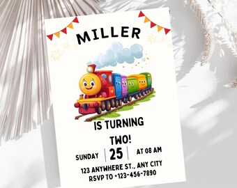 Thomas the Tank Engine Birthday Invitation: Printable Train Party (Canva Template Digital Download