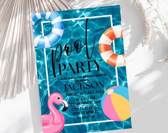 Convite para Festa na Piscina, Convite para Festa na Piscina para Adultos, Convite de Aniversário na Piscina para Crianças, Aniversário de Verão, Convite para Piscina, Download Instantâneo, Modelo