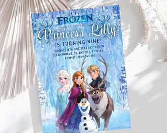 Convite de Aniversário Frozen | Convite Mágico para Festa Frozen | Modelo Editável | Anna e Elsa | Festa de Aniversário Infantil